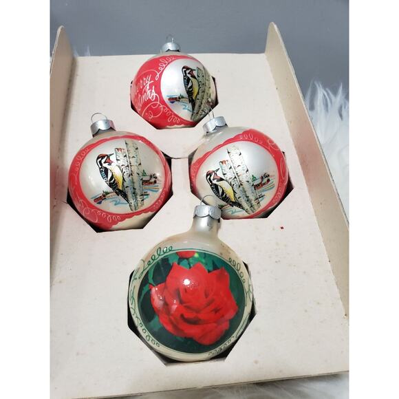 Vintage Essex Franke Bird Cardinal Red Green Retro Glass Christmas Glass Lot 4 - Picture 1 of 9